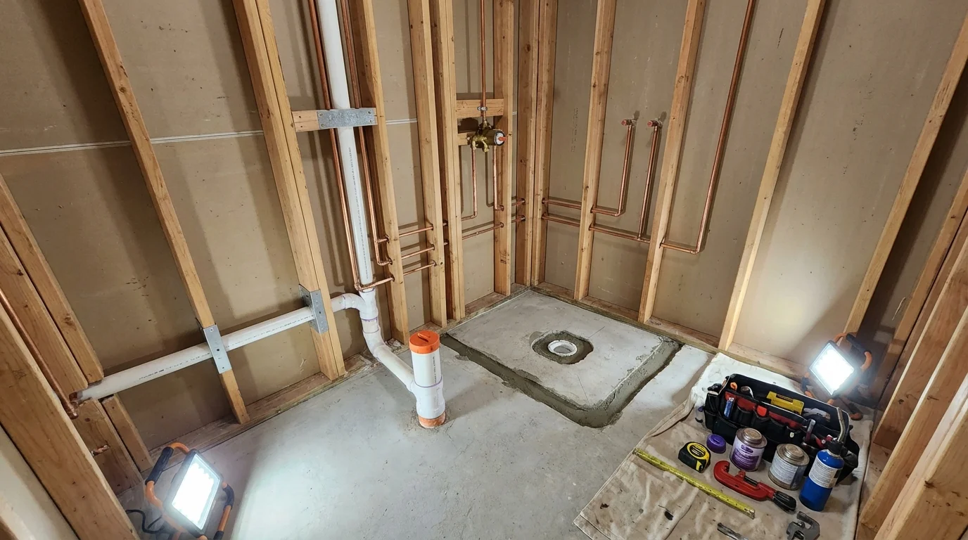 Bathroom rough-in plumbing during remodel by Johns Plumbing LLC in Cusseta