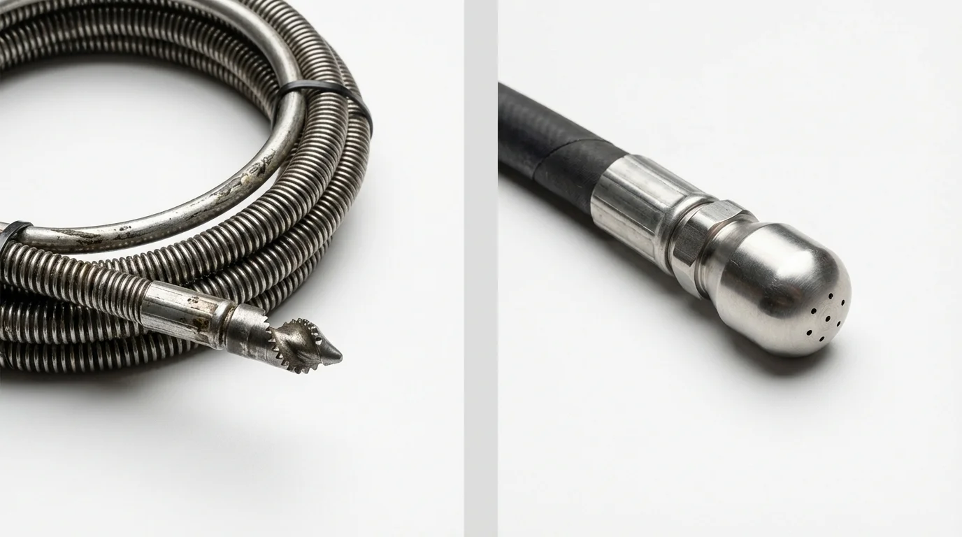 Drain snake cable and hydro jetting nozzle used for drain cleaning in Cusseta, GA