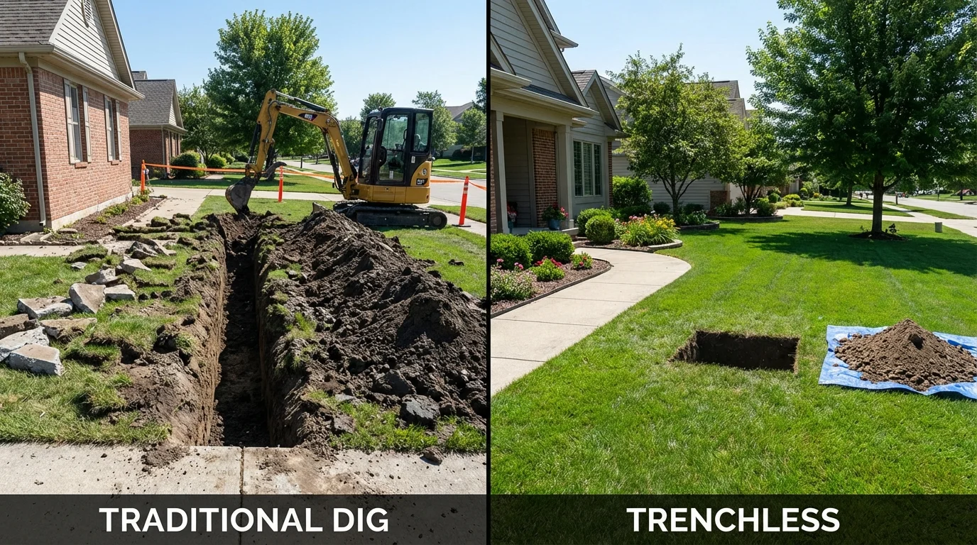 Trenchless sewer repair with minimal yard damage versus traditional excavation in Cusseta, GA